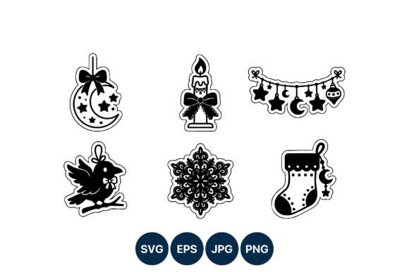 Black White Christmas Vector Icons Moon: Illustrations for Sellers
