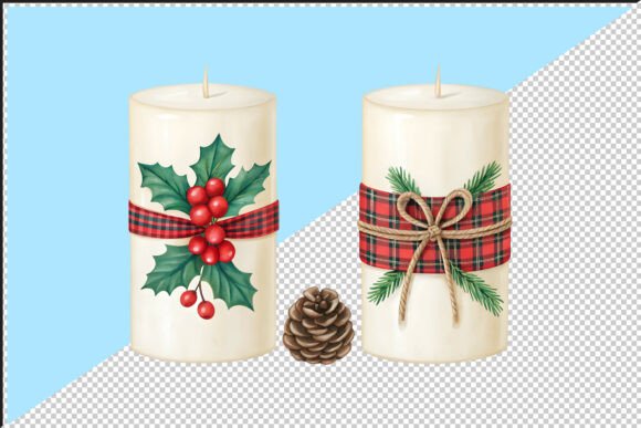 Christmas Candles with Holly and Pine PN: Illustrations for Editorial Use