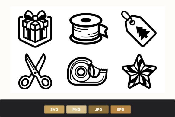 Christmas Gift Wrap Icons Black White: Essential Illustrations for Small Business Branding