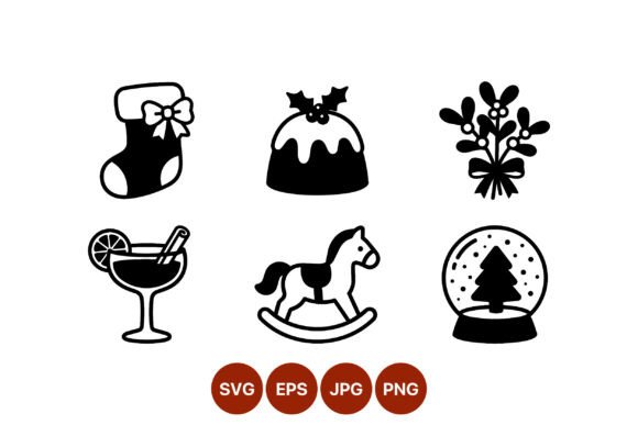 Christmas Icons Black and White Vector for Illustrations