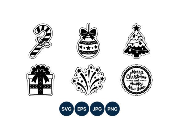 Christmas Icons Vector Set Black and White Illustrations Review