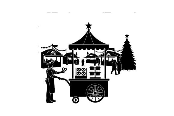 Christmas Market Food Cart Vector Illust for Blog Illustrations