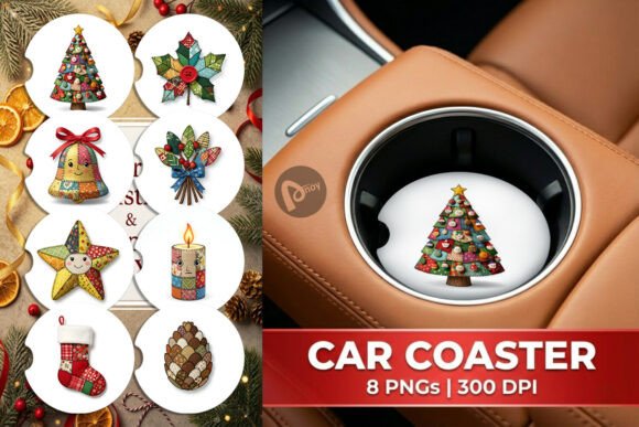 Christmas Patchwork Folk Art Car Coaster