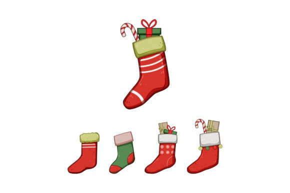 Christmas Stockings Hanging with Gifts a Illustrations