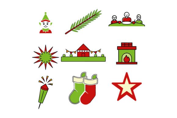 Crystal Winter Christmas Flat Icon Set – Illustrations for Branding