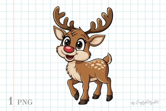 Cute Christmas Red Nose Reindeer PNG Art for Illustrations