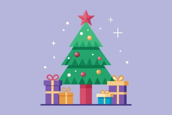 Flat Christmas Tree and Gifts Vector: Freebies for Sellers