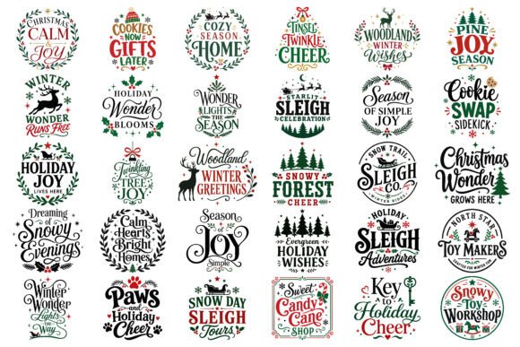 Funny Christmas Typography Quote Bundle: Illustrations for Crafters