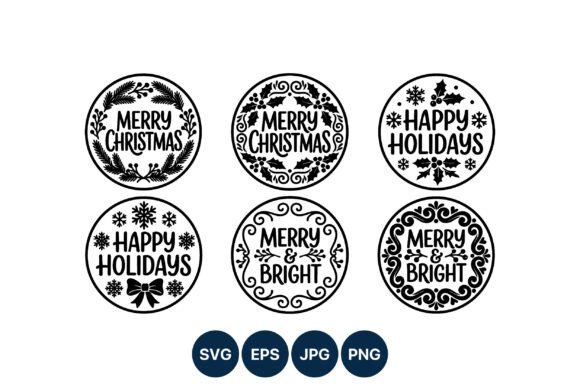 Merry Christmas and Happy Holidays Round Illustrations Review
