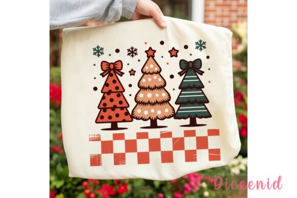 Retro Christmas Trees Sublimation Design: Illustrations for Editorial Use
