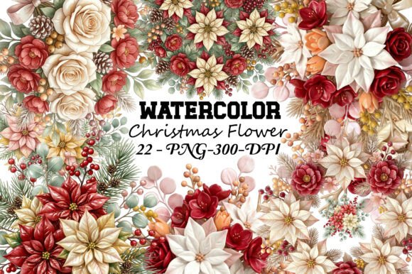 Watercolor Christmas Flower Clipart PNG Freebies Review